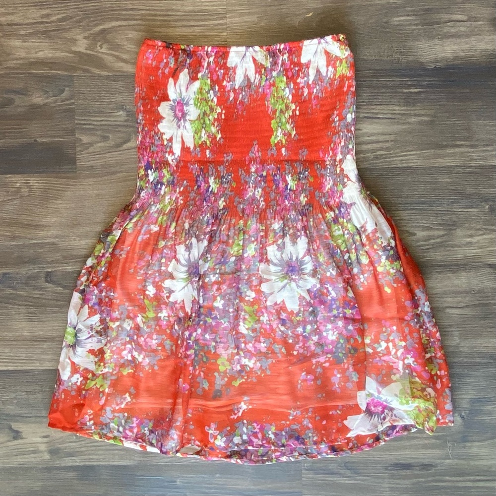 Womens Sleeveless Orange Floral Mini Summer Dress Medium - Swoon